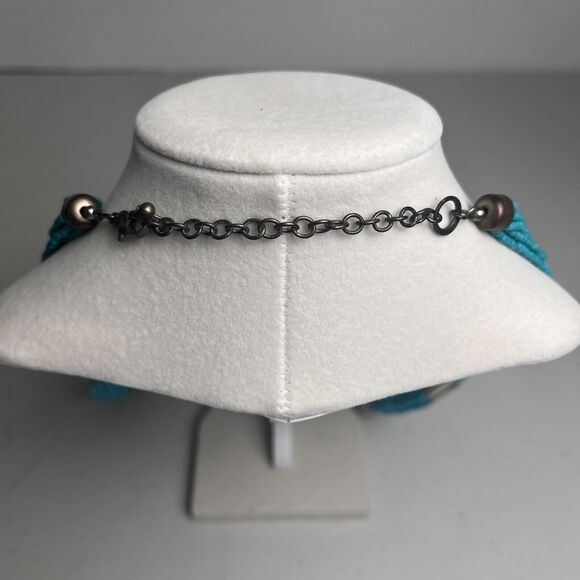 Vintage Beaded Statement Necklace 33" Turquoise Southwest 12 Strand Seed Beads - Picture 4 of 12